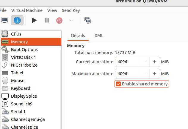 Habilitar memória compartilhada
