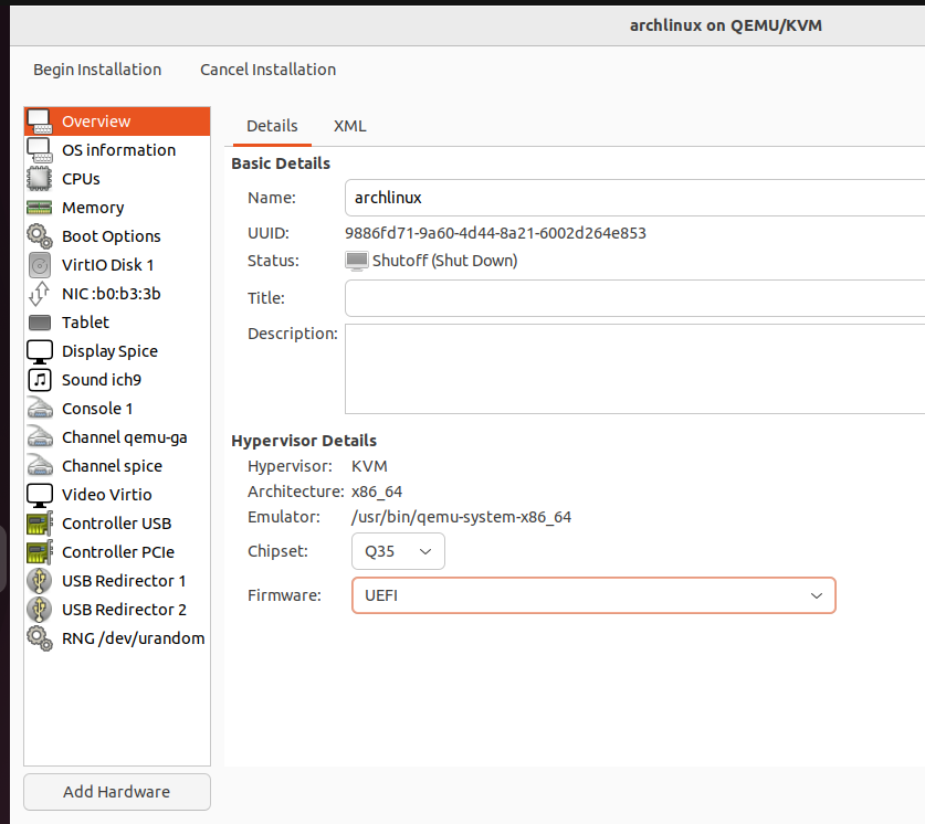 Janela de Configuração da Nova VM