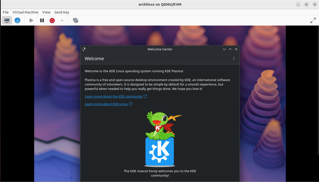 Tela de boas-vindas do KDE